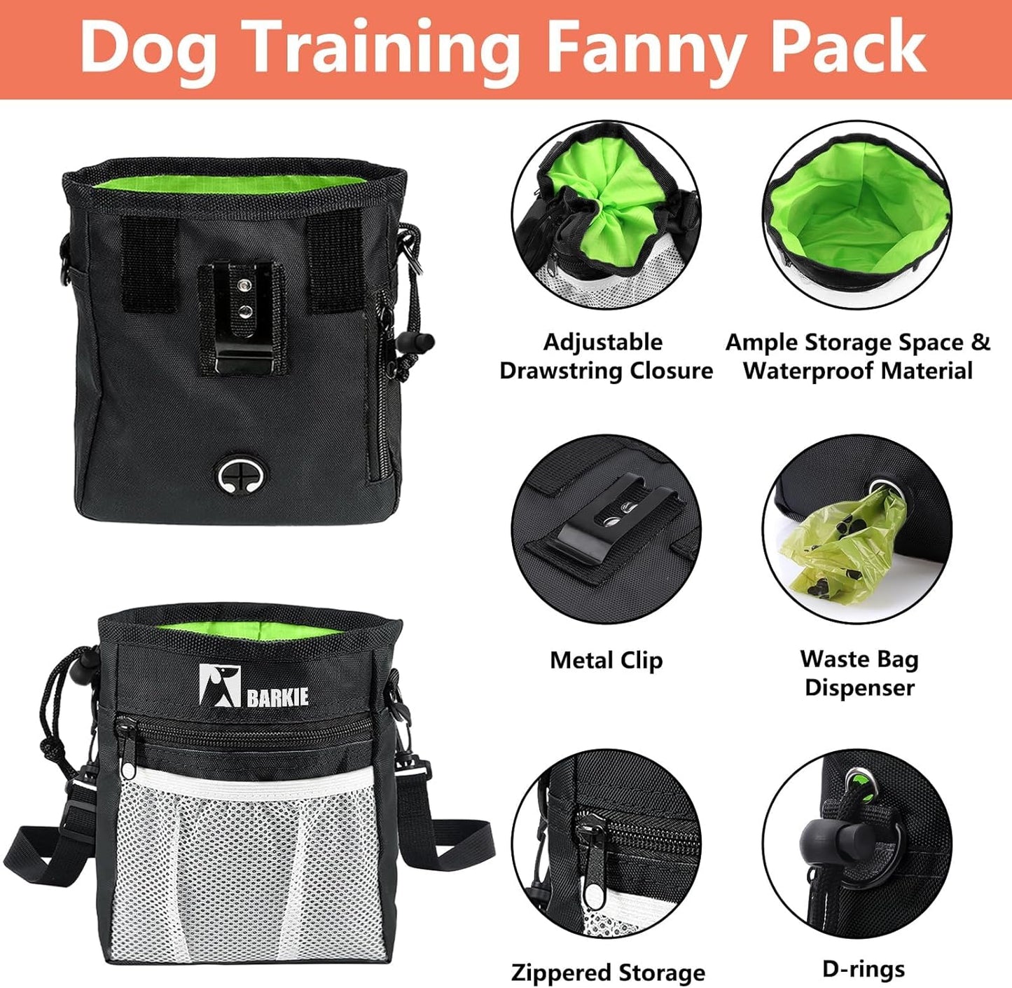 BARKIE Dog Training Kit – Treat Pouch, Pet Training Fanny Pack, 2 Puppy Training Clickers, Ultrasonic Silent Whistle, 2-in-1 Whistle Clicker, Clicker Training Guide Booklet & Dog Poop Bag (Black)