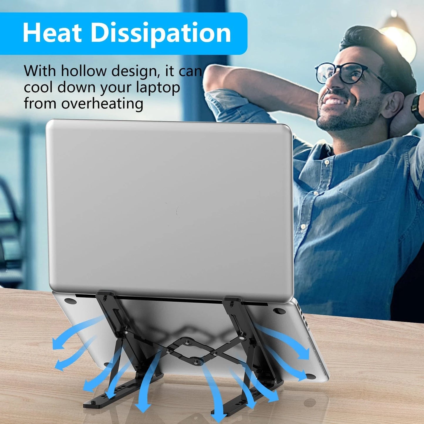 Adjustable Laptop Stand, Portable Laptop Riser for Desk, ABS+Silicone Foldabl.
