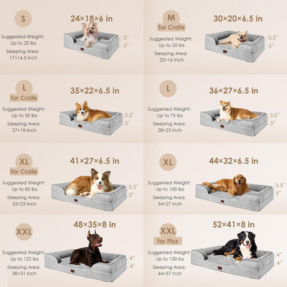 EHEYCIGA Orthopedic Dog Bed for Extra Large Dogs – 44 x 32 Inch Waterproof Memory Foam XL Pet Bed with Bolster Sides, Egg-Crate Foam, Non-Slip Bottom & Washable Removable Cover (Grey)