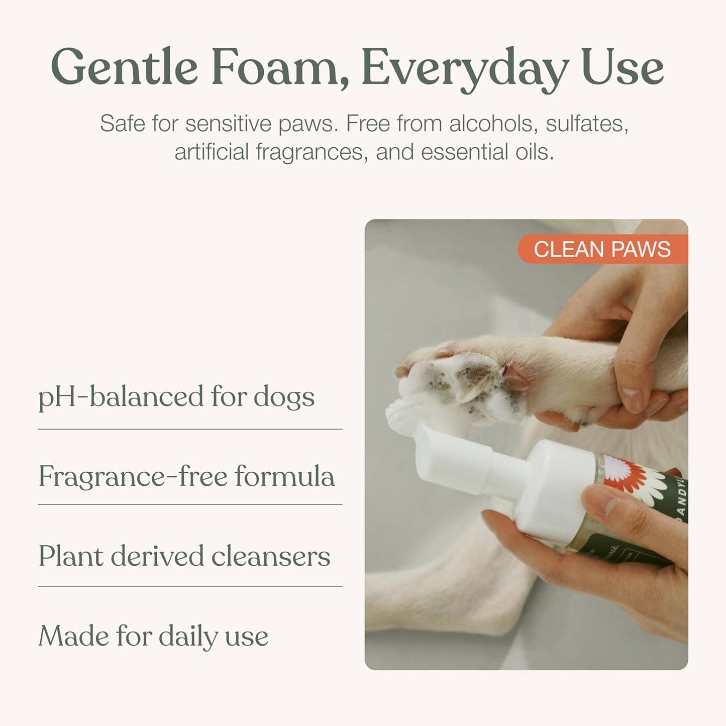 Dandylion Dog Paw Cleaner – Clean Paws No-Rinse Foam Washer with Silicone Brush
