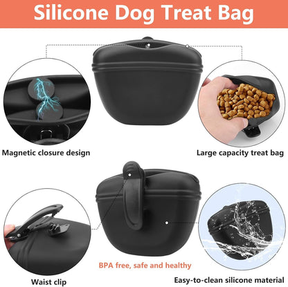 BARKIE Dog Training Kit – Treat Pouch, Pet Training Fanny Pack, 2 Puppy Training Clickers, Ultrasonic Silent Whistle, 2-in-1 Whistle Clicker, Clicker Training Guide Booklet &amp; Dog Poop Bag (Black)