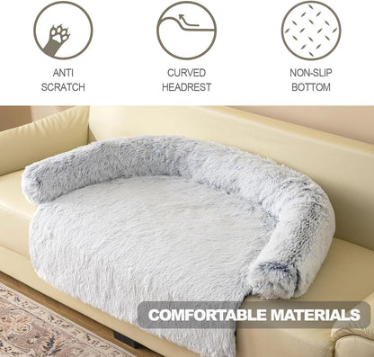 Calming Dogs/Cats Bed Mats, Dog Pad Washable Removable Couch Cover, Plush Long Fur Mat for Pets, Waterproof Lining, Perfect for Small, Medium and Large Dogs and Cats (Gradient Gray, 36"x31")
