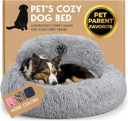 PetJett Calming Dog Bed Medium Size Dog - 30'' Donut Bed, Washable Dog Bed, Anti-Slip & Super Soft Fluffy Plush Round Dog Bed, Anti-Anxiety Premium Comfort Pet Bed, Fits Dogs Upto 45 lbs - Dark Grey