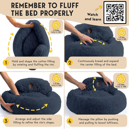 PetJett Calming Dog Bed Medium Size Dog - 30'' Donut Bed, Washable Dog Bed, Anti-Slip & Super Soft Fluffy Plush Round Dog Bed, Anti-Anxiety Premium Comfort Pet Bed, Fits Dogs Upto 45 lbs - Dark Grey