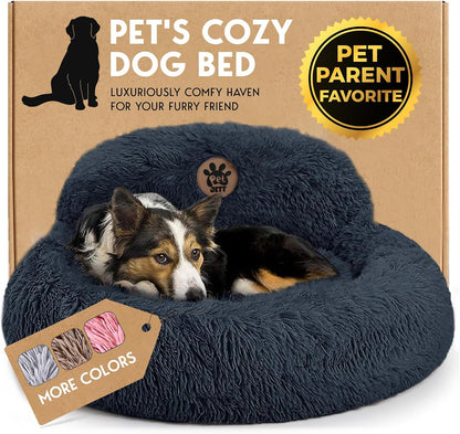 PetJett Calming Dog Bed Medium Size Dog - 30'' Donut Bed, Washable Dog Bed, Anti-Slip & Super Soft Fluffy Plush Round Dog Bed, Anti-Anxiety Premium Comfort Pet Bed, Fits Dogs Upto 45 lbs - Dark Grey