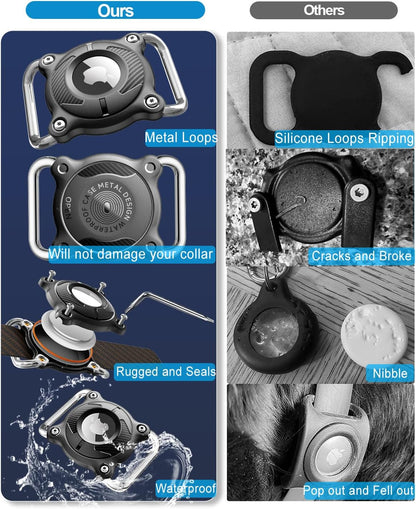 AirTag Dog Collar Holder – Waterproof Protective AirTag Case with Removable Metal Loop for Dog Collars (Black)