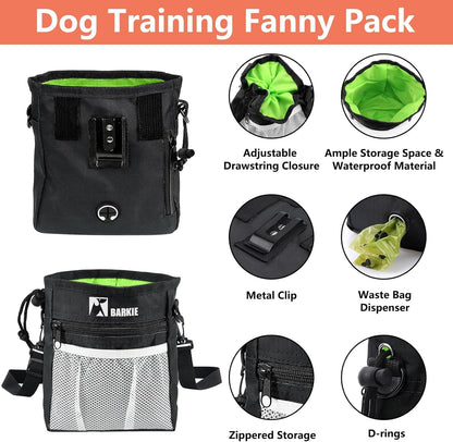 BARKIE Dog Training Kit – Treat Pouch, Pet Training Fanny Pack, 2 Puppy Training Clickers, Ultrasonic Silent Whistle, 2-in-1 Whistle Clicker, Clicker Training Guide Booklet &amp; Dog Poop Bag (Black)