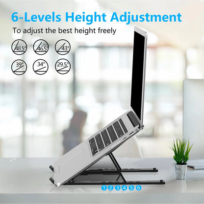 Adjustable Laptop Stand, Portable Laptop Riser for Desk, ABS+Silicone Foldabl.