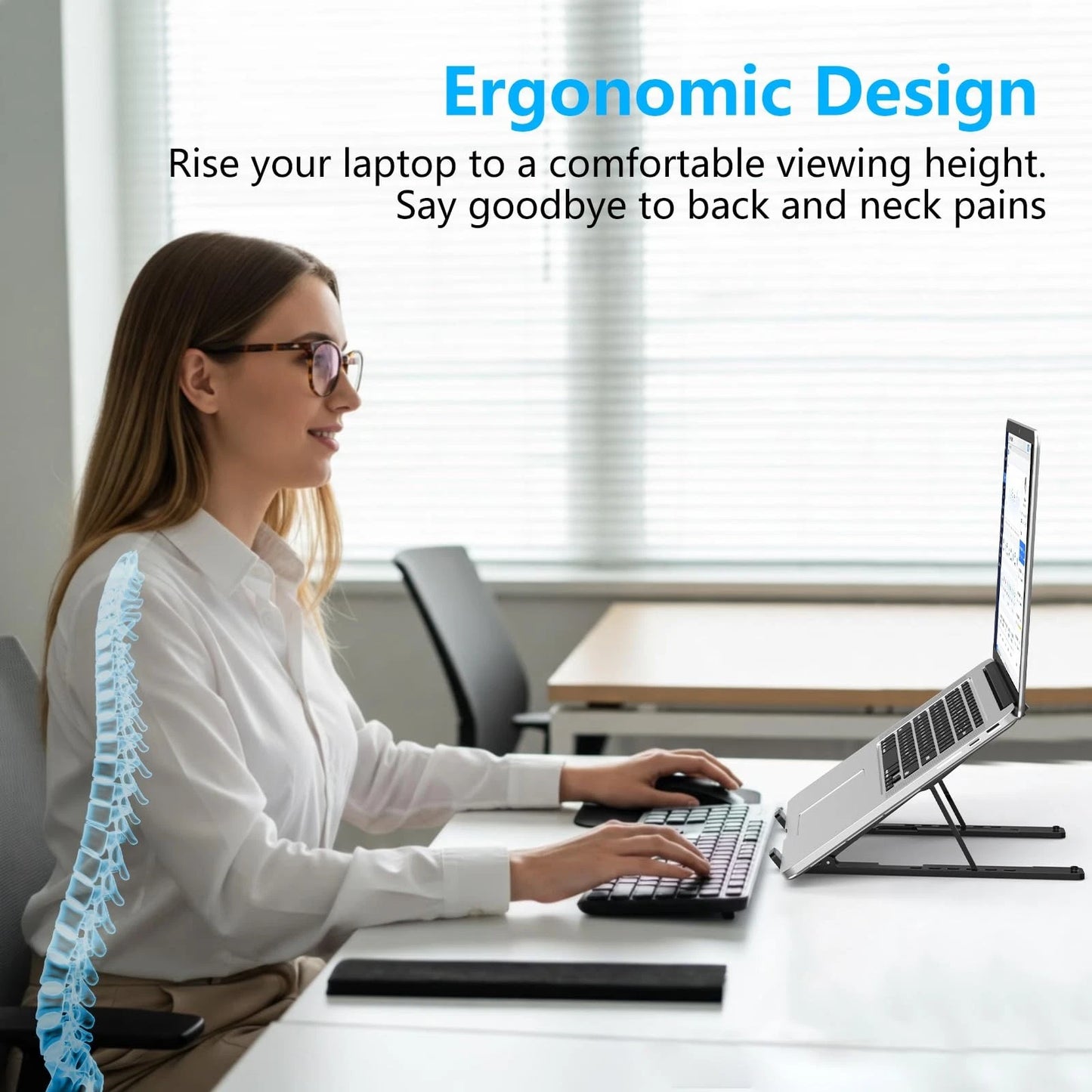 Adjustable Laptop Stand, Portable Laptop Riser for Desk, ABS+Silicone Foldabl.