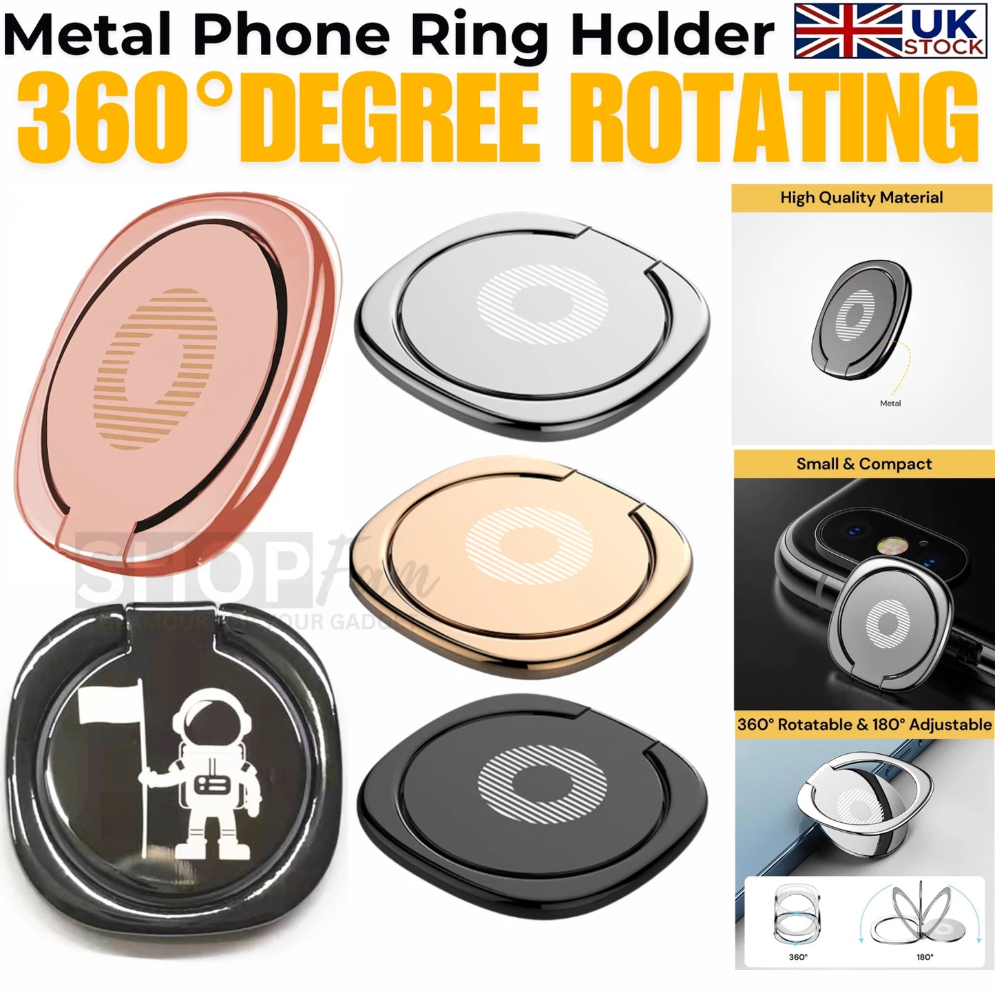 Phone Ring Holder Finger Grip 360° Rotate Stand Mount for Mobile Phones