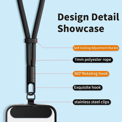 Universal Phone Lanyard Adjustable Neck Crossbody Strap Anti Drop 360° Rotating