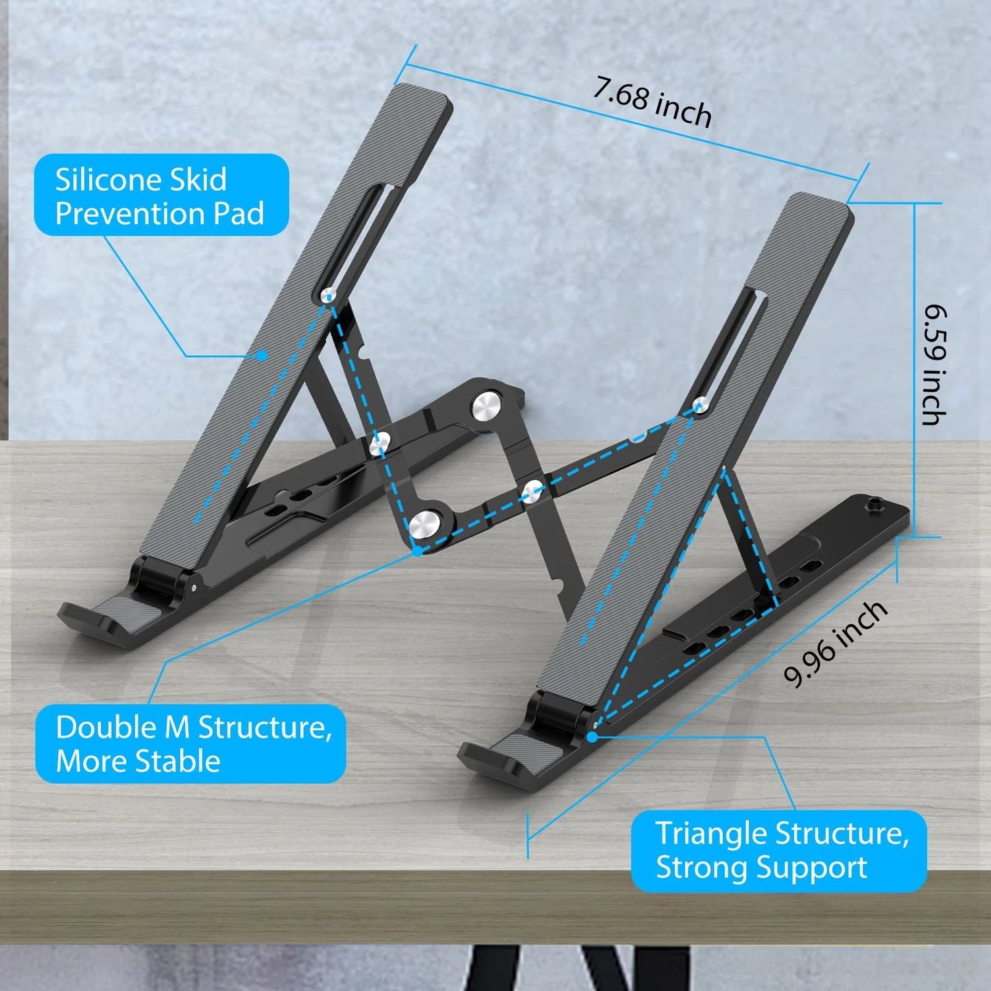 Adjustable Laptop Stand, Portable Laptop Riser for Desk, ABS+Silicone Foldabl.