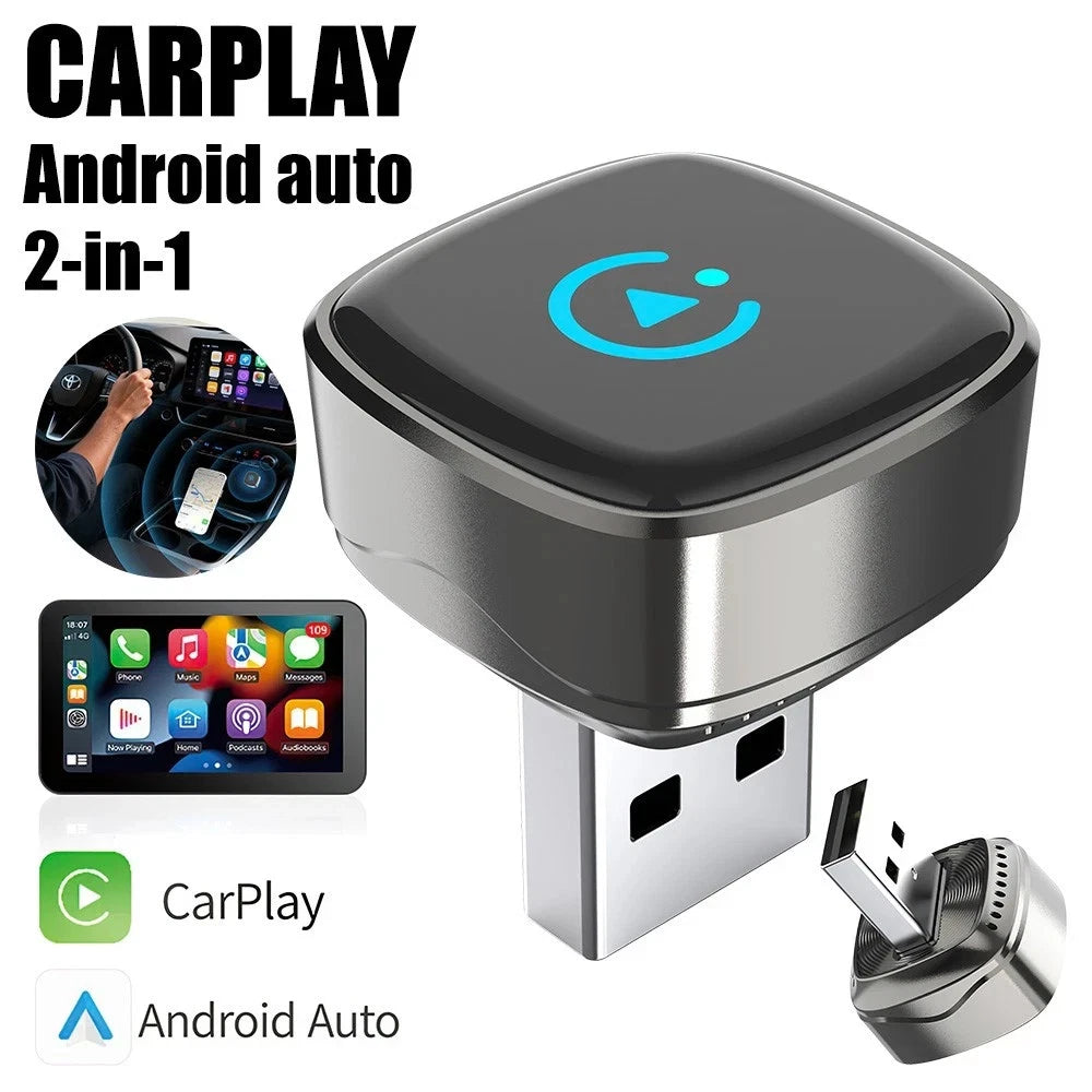 2 in 1 Carplay Wireless Adapter for iPhone Android USB Car Dongle Plug & Play