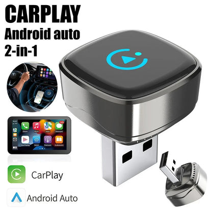 2 in 1 Carplay Wireless Adapter for iPhone Android USB Car Dongle Plug & Play