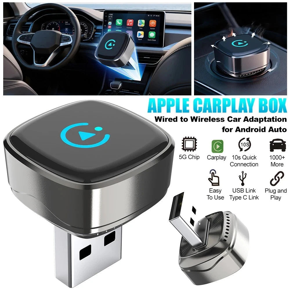 2 in 1 Carplay Wireless Adapter for iPhone Android USB Car Dongle Plug & Play